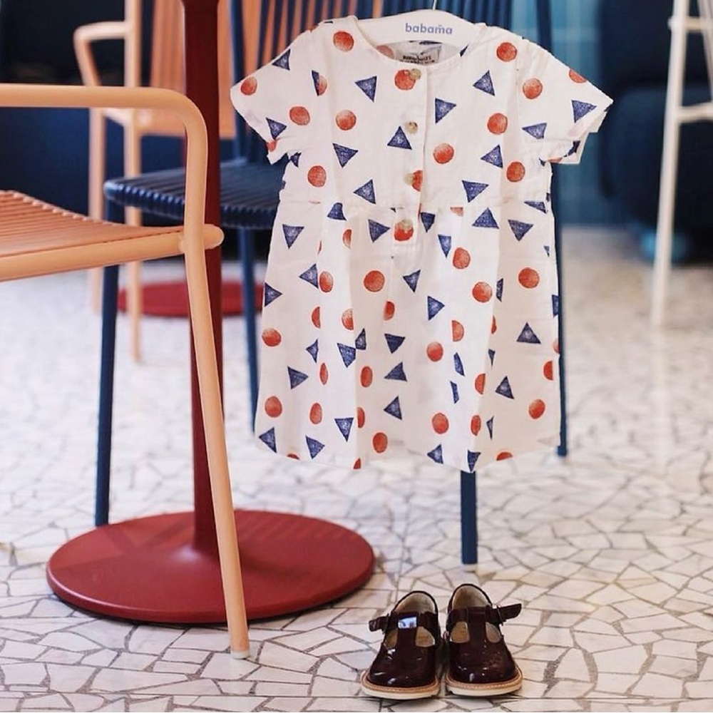 Bobo Choses Girls White Dress with Red and Blue Geometric Print - Size 12-18M - Picture 13 of 15